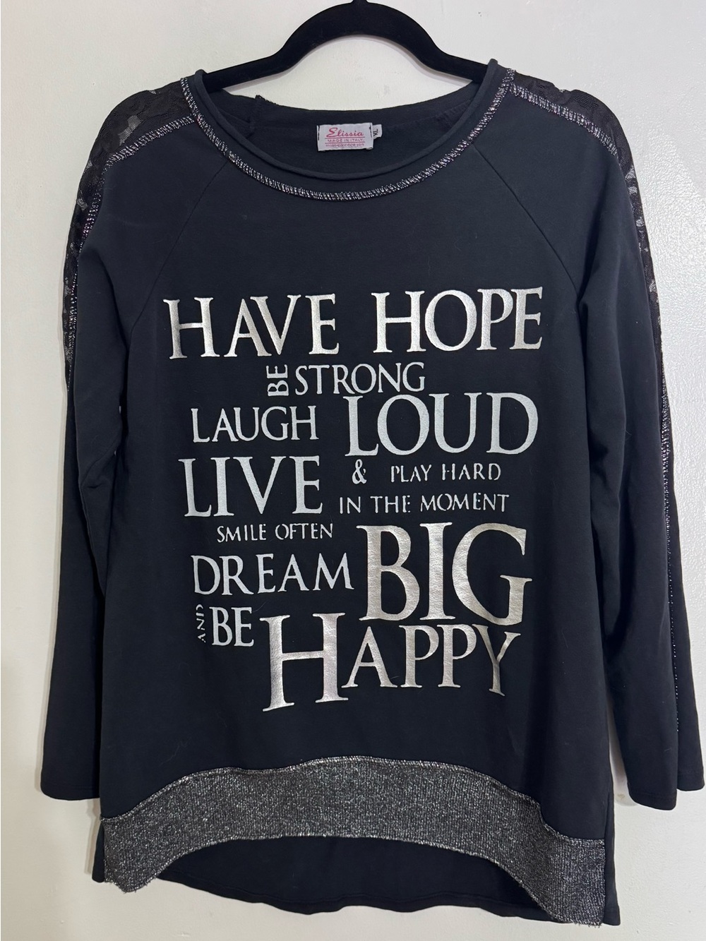 Elissa “Have Hope” Black Graphic Shirt with Silver Lettering Size XL